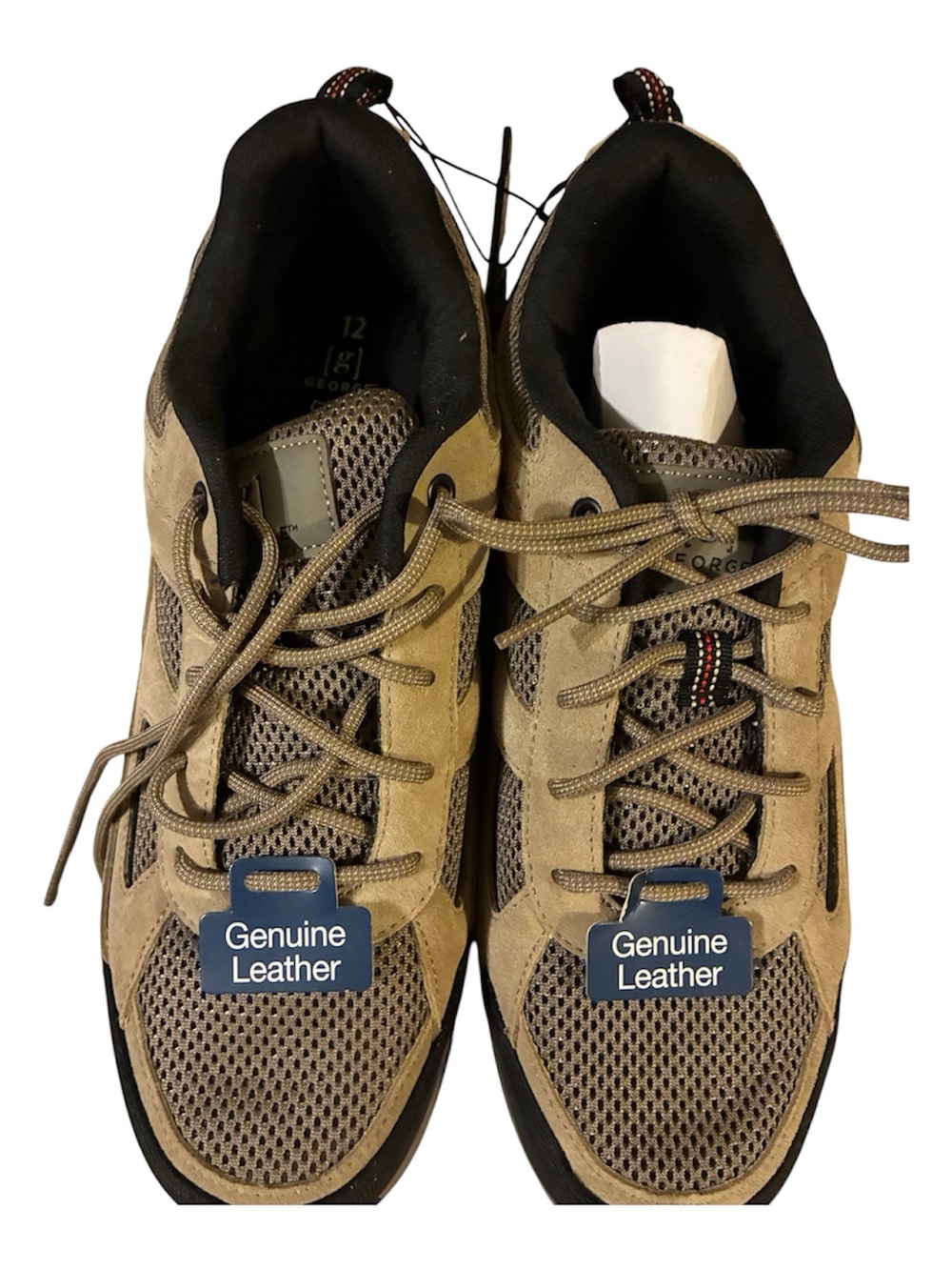 George Men's Genuine Leather Athletic Sneakers Tan Blk Lace Mesh Size 12